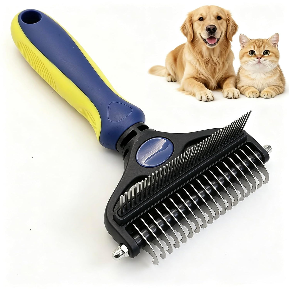 2-in-1 Pet Grooming Comb, Undercoat Rake & Deshedding Brush for Dogs&Cats