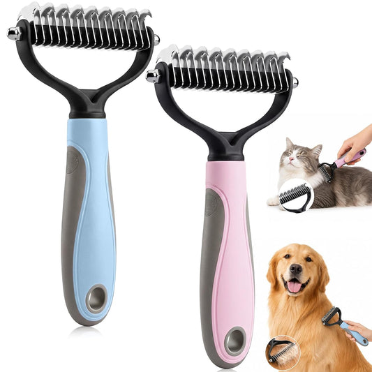 2PCS Pet Knotter for Dogs,Pet Grooming Brush, Dog Brush, Deshedding Grooming Comb Fur Brushes, Double Sided Shedding Brushes For Dogs And Cats (Blue+Pink)
