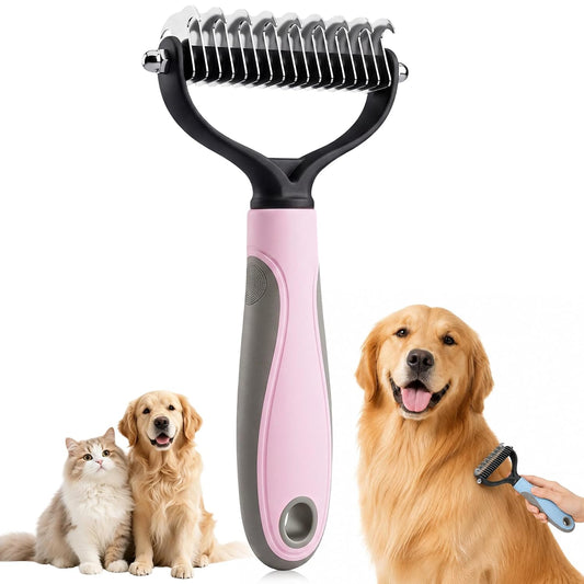 Pet Knotter for Dogs/Cats, Double Sided Pet Grooming Brush,Undercoat Rake Pets Brush for Long Hair Professional Deshedding Tool, Pets Hair Remover Shedding (Pink-L)