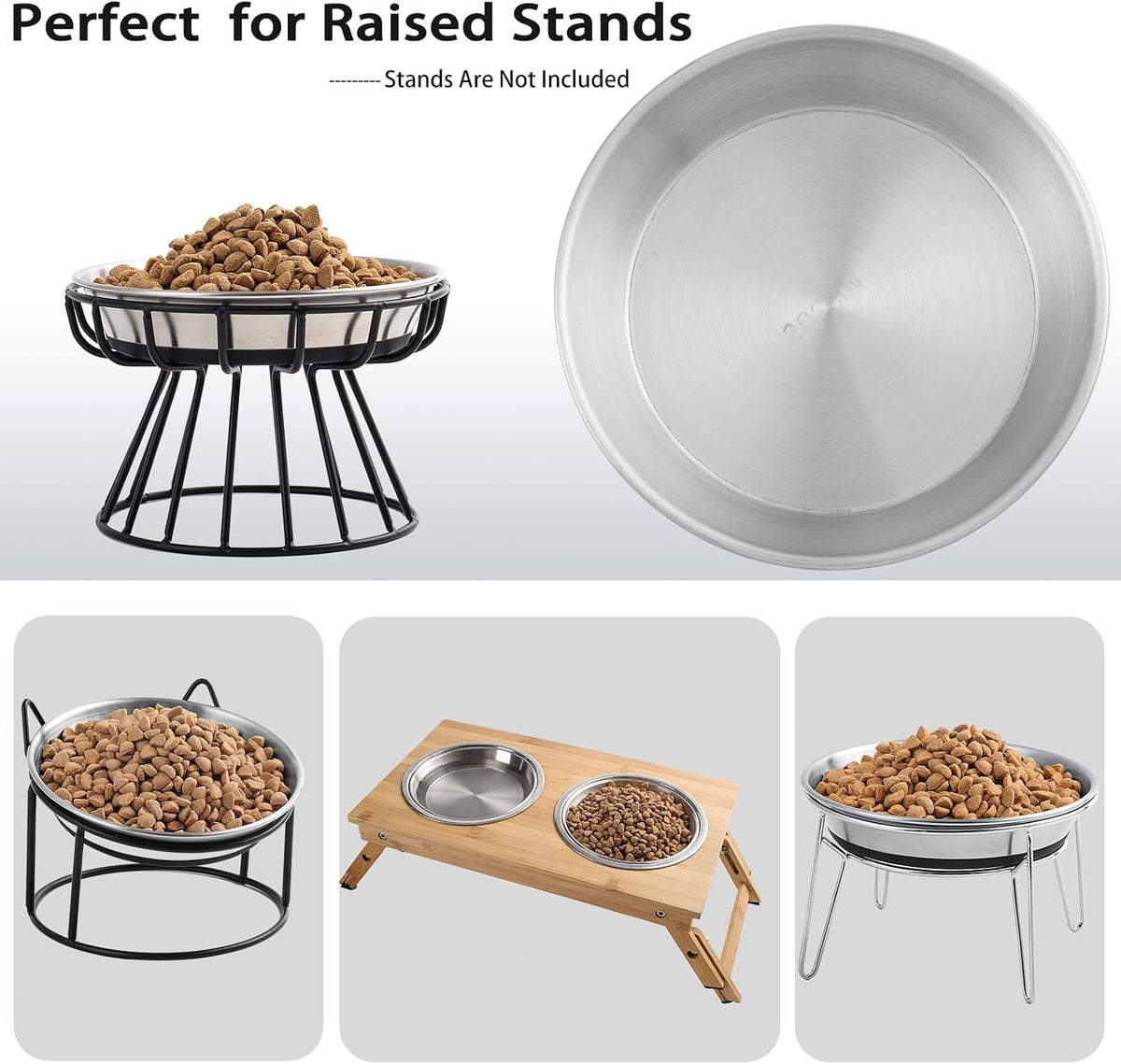 WROSWT Stainless Steel Cat Bowls,Whisker Friendly Shallow Cat Dishes for Food and Water,Non-Slip Silicone Bottom,Heavy Duty,Replacement Kitten Metal Plate for Elevated Stands,3 Pack