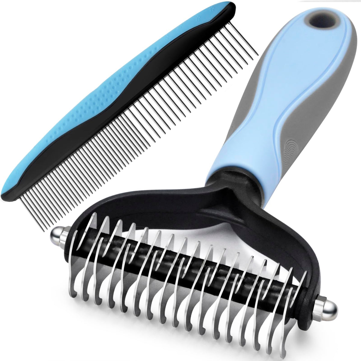Deshedding Dog Brush - Undercoat Rake for Cats & Dogs - Double Sided Brush for Shedding and Dematting Comb Grooming Tool kit - Nail Clipper & Nail File