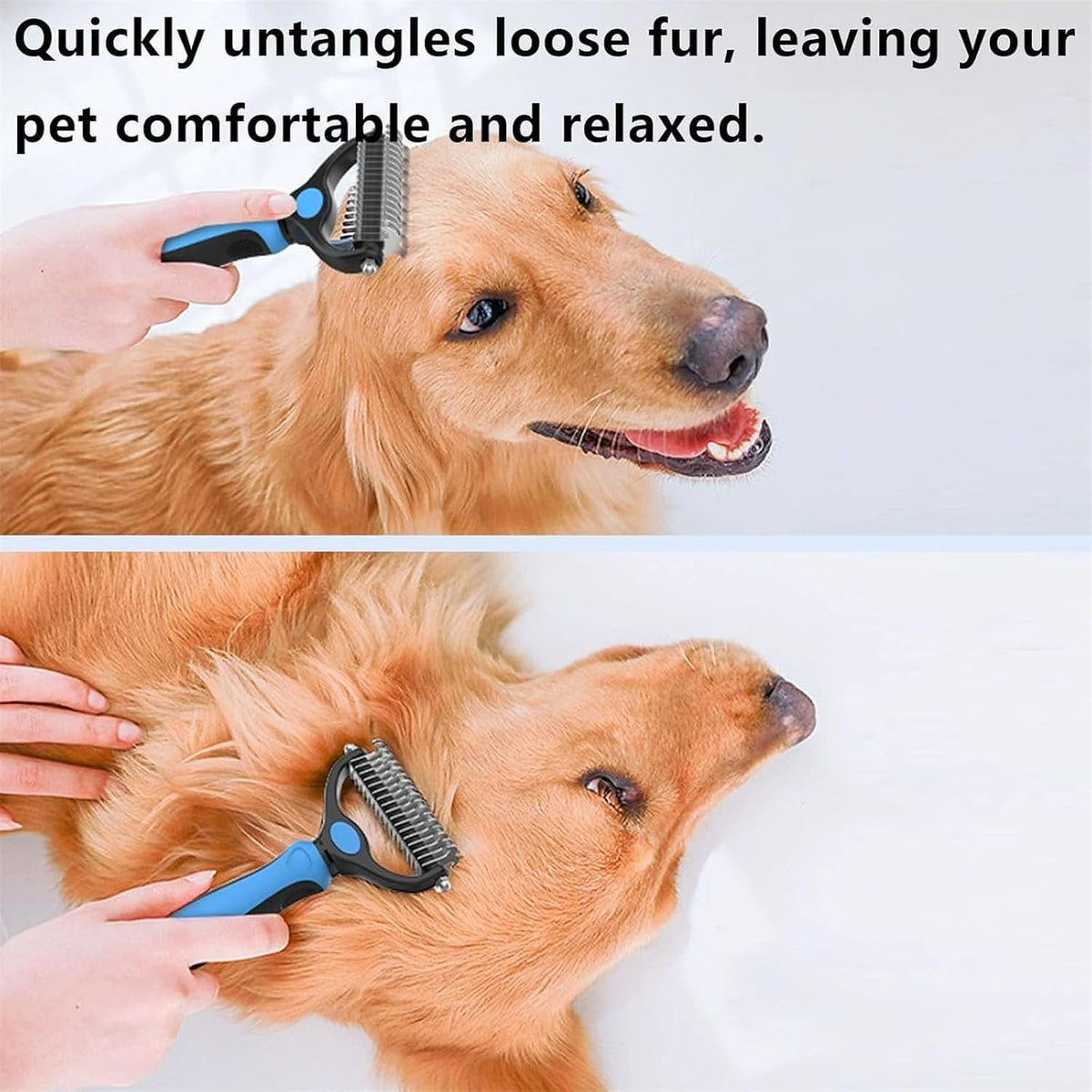 Pet Pro Grooming Tool, 2-in-1 Deshedding Dog Brush with 9/21 Teeth Undercoat Rake for Dogs & Cats, Dual-Sided Stainless Steel Pet Comb for Long Hair & Thick Coats