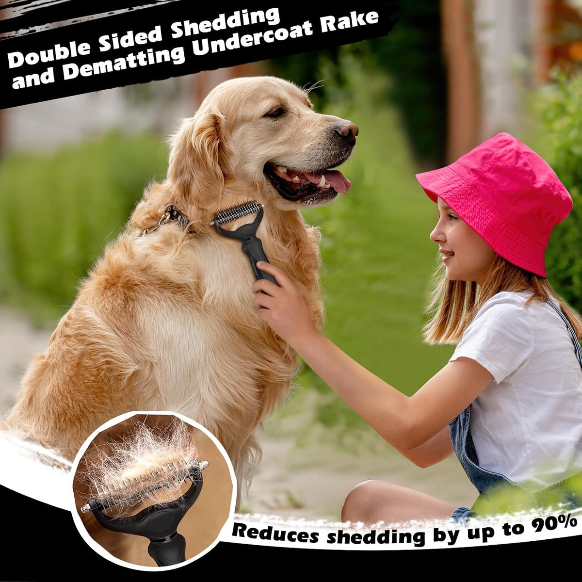 Professional 3PCS Self Cleaning Slicker Brush & Pet Grooming Rake & Flea Comb for Dogs,Cats and Horses | Double-Sided Dematting Comb & Skin Friendly Deshedding Grooming Tool | Pet Supplies (Black)