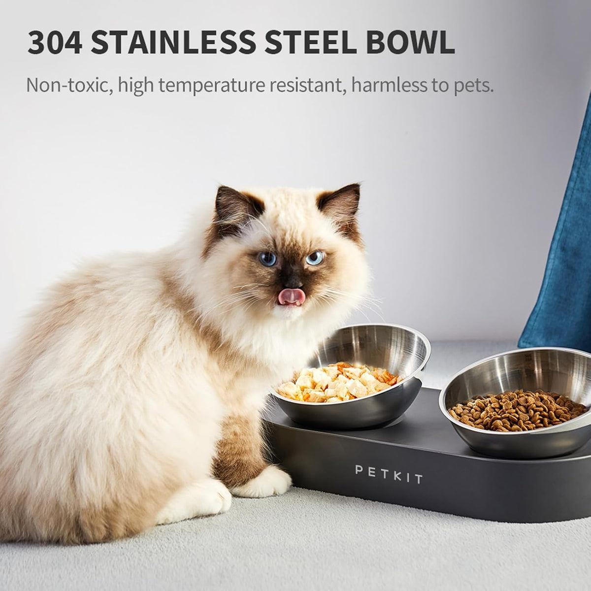 PETKIT 304 Stainless Steel Elevated Cat Bowls&Dog Bowls,Raised Cat Food and Water Bowl Set, Non-Slip, Anti Vomiting 15°Tilted Cat Small Animal Plate