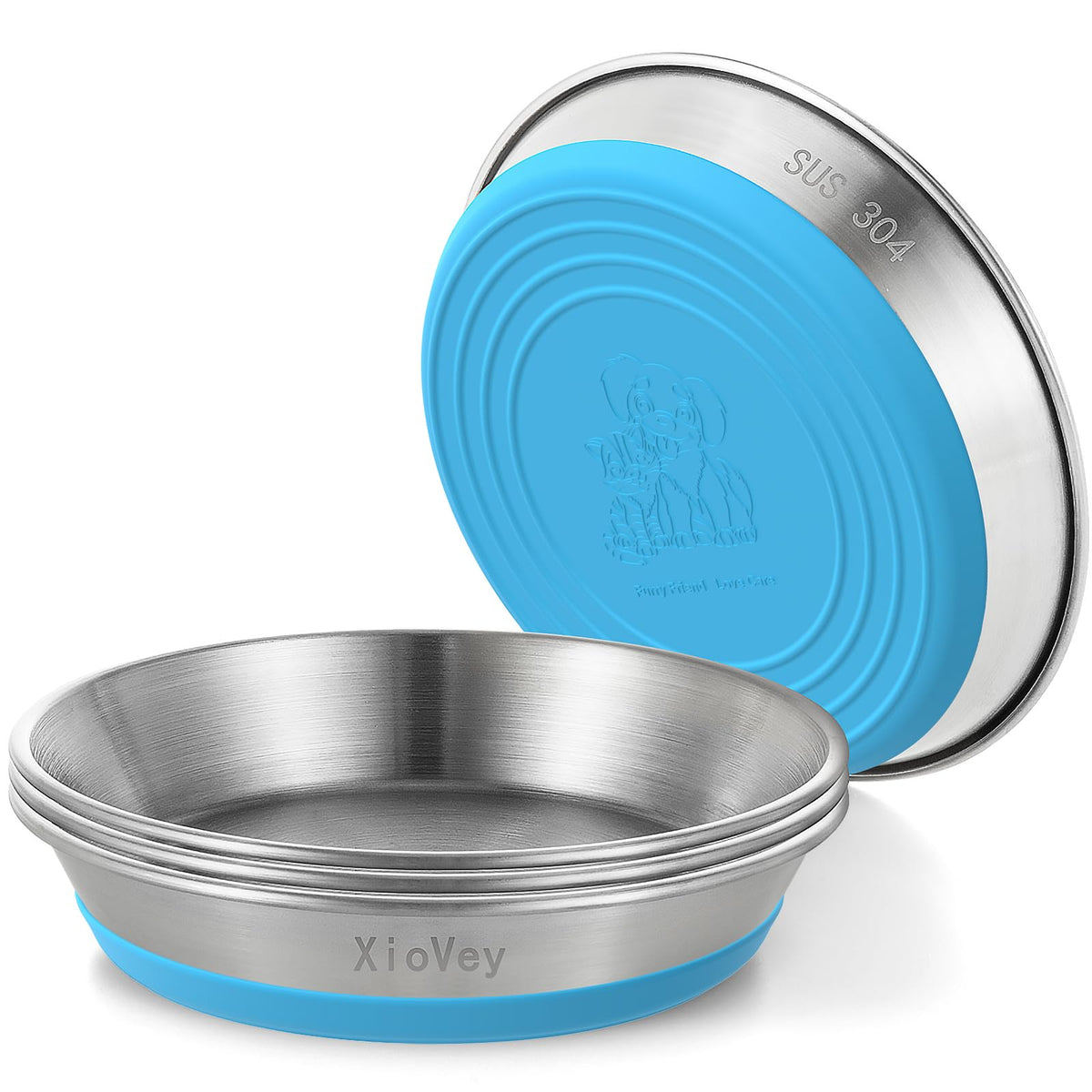 2 Pack Grey 304 Stainless Steel Shallow Whisker Fatigue Cat Bowls