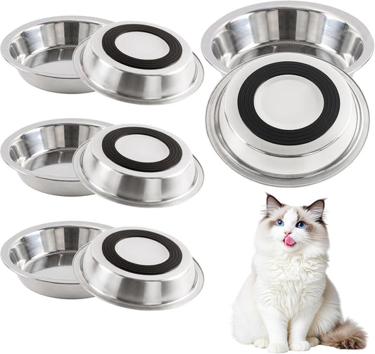 8Pcs Stainless Steel Cat Bowls, Cat Food Bowl with Non-Slip Silicone Bottom