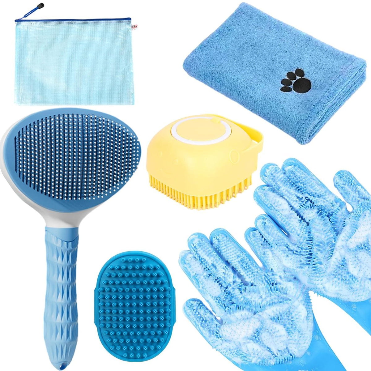 Dog Brush for Shedding,6 PCS in One Pet Slicker Hair Brush Kit Organizer Bag - Dog Cat Grooming Deshedding Undercoat Rake Brush Comb for All Small Large Dogs Cats Pink