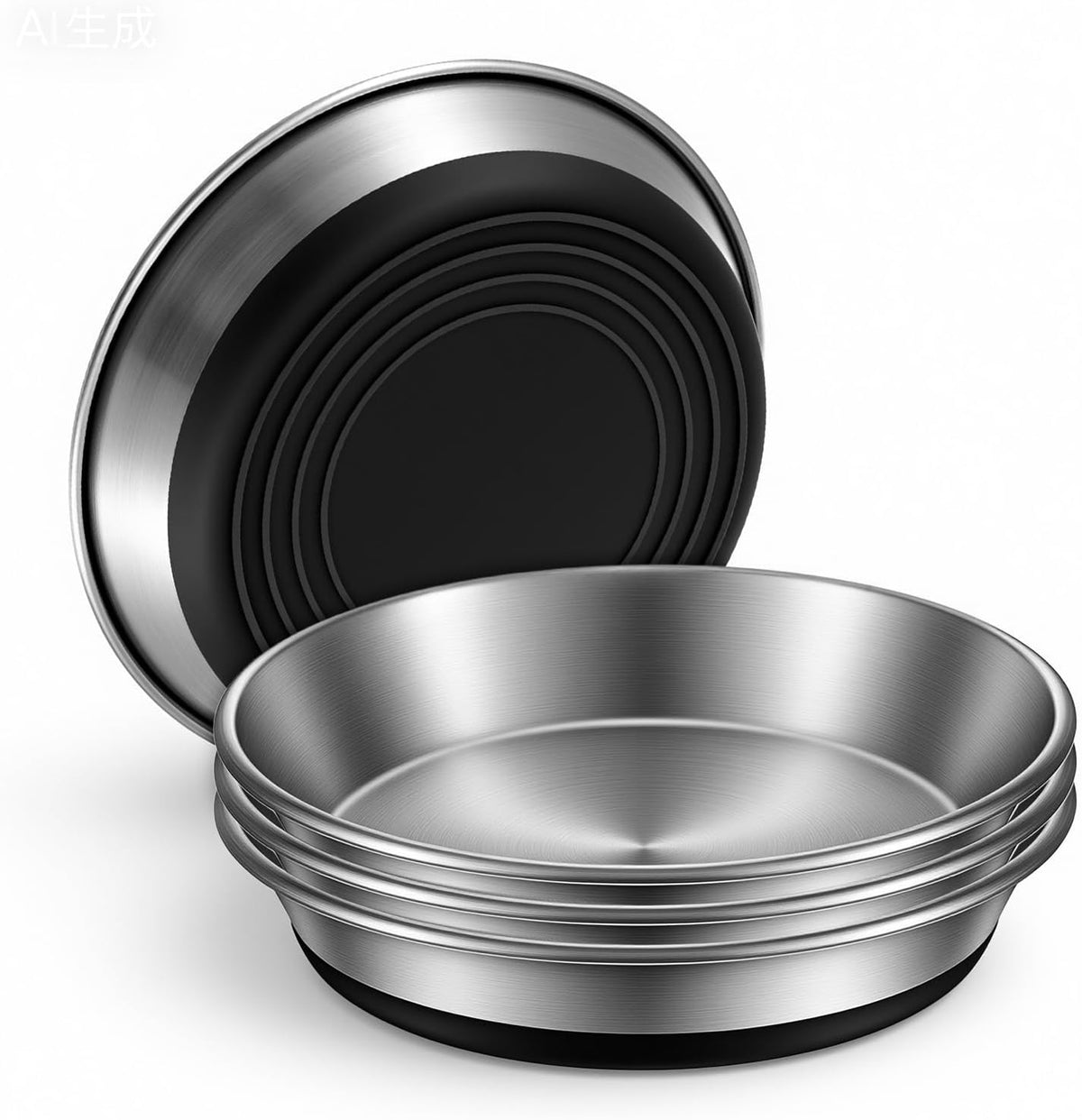 4 Pcs Stainless Steel Shallow Cat Bowls Heavy Duty Metal Plate