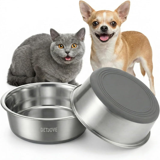 Non-Slip Stainless Steel Dog Cat Bowls, 17.8 oz / 2.2 Cup, 2 Pack