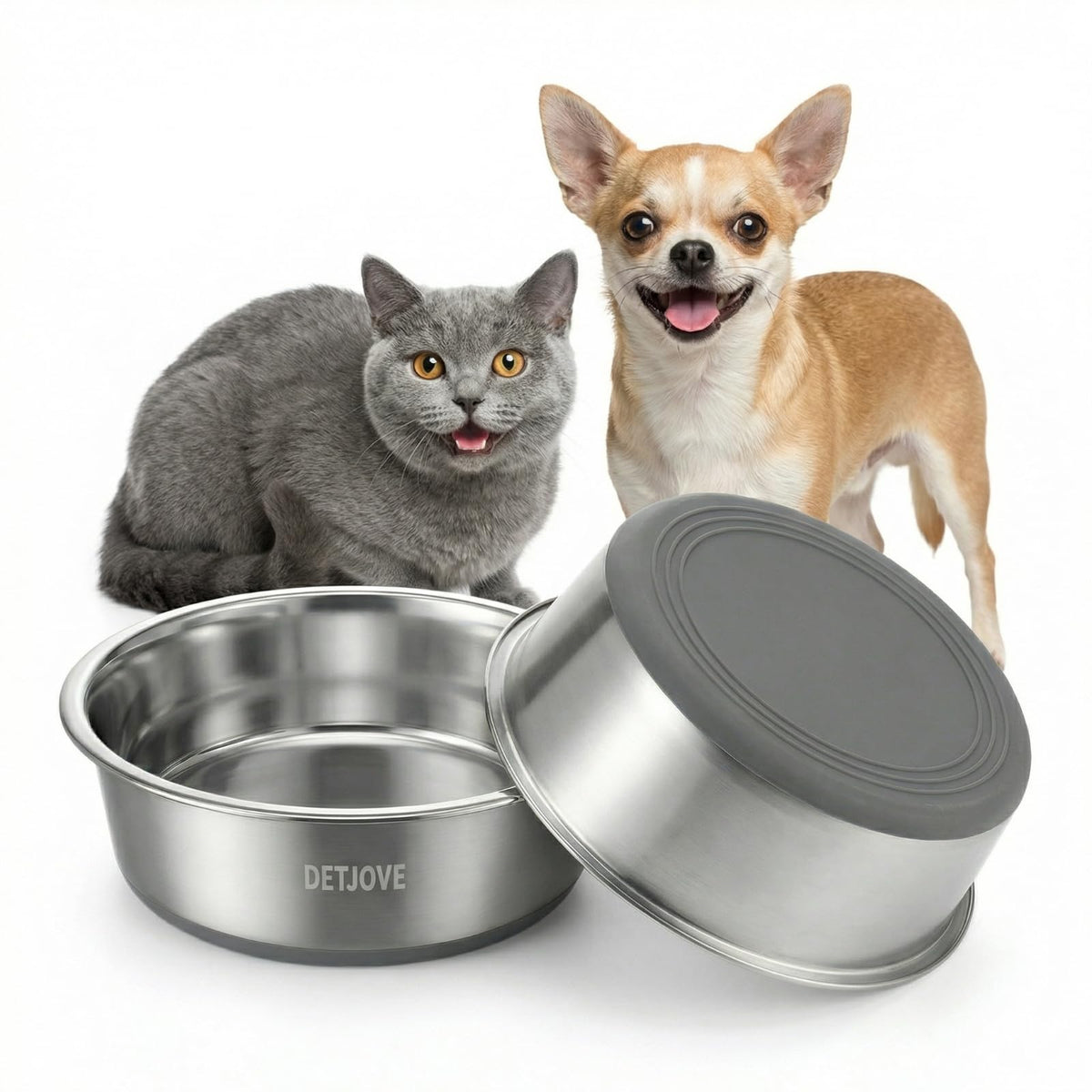 Non-Slip Stainless Steel Dog Cat Bowls, 30.4 oz / 3.75 Cup, 2 Pack