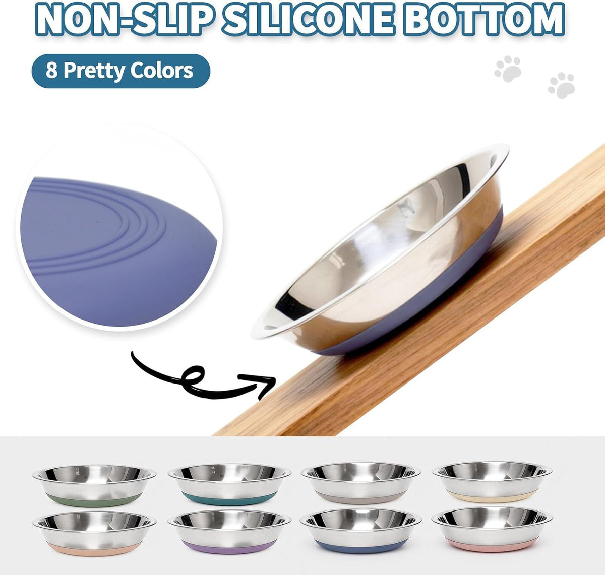 [8 Pack] Stainless Steel Cat Bowls, Cat Dishes Whisker Friendly with Non-Slip Silicone Bottom, Easy to Clean, 5.5" Shallow Wide Cat Food and Water Feeding Bowl for Indoor Outdoor Cats