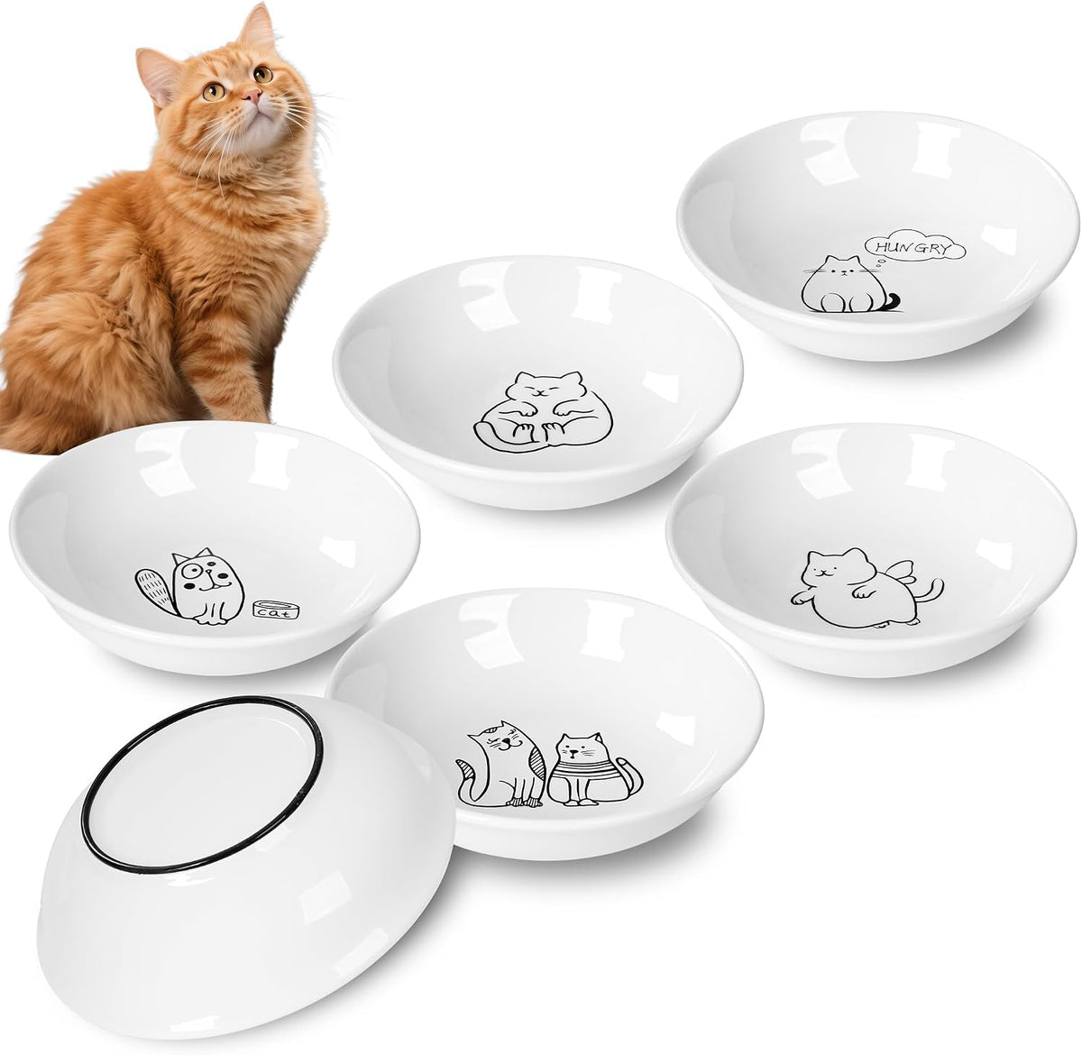 Non-Slip Cat Food Bowls, 6 Pack Whisker-Friendly Ceramic Bowls