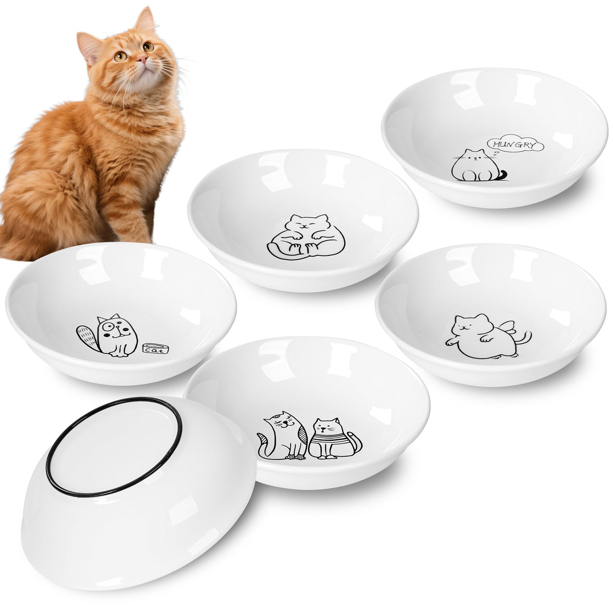 Non-Slip Cat Food Bowls, 6 Pack Whisker-Friendly Ceramic Bowls