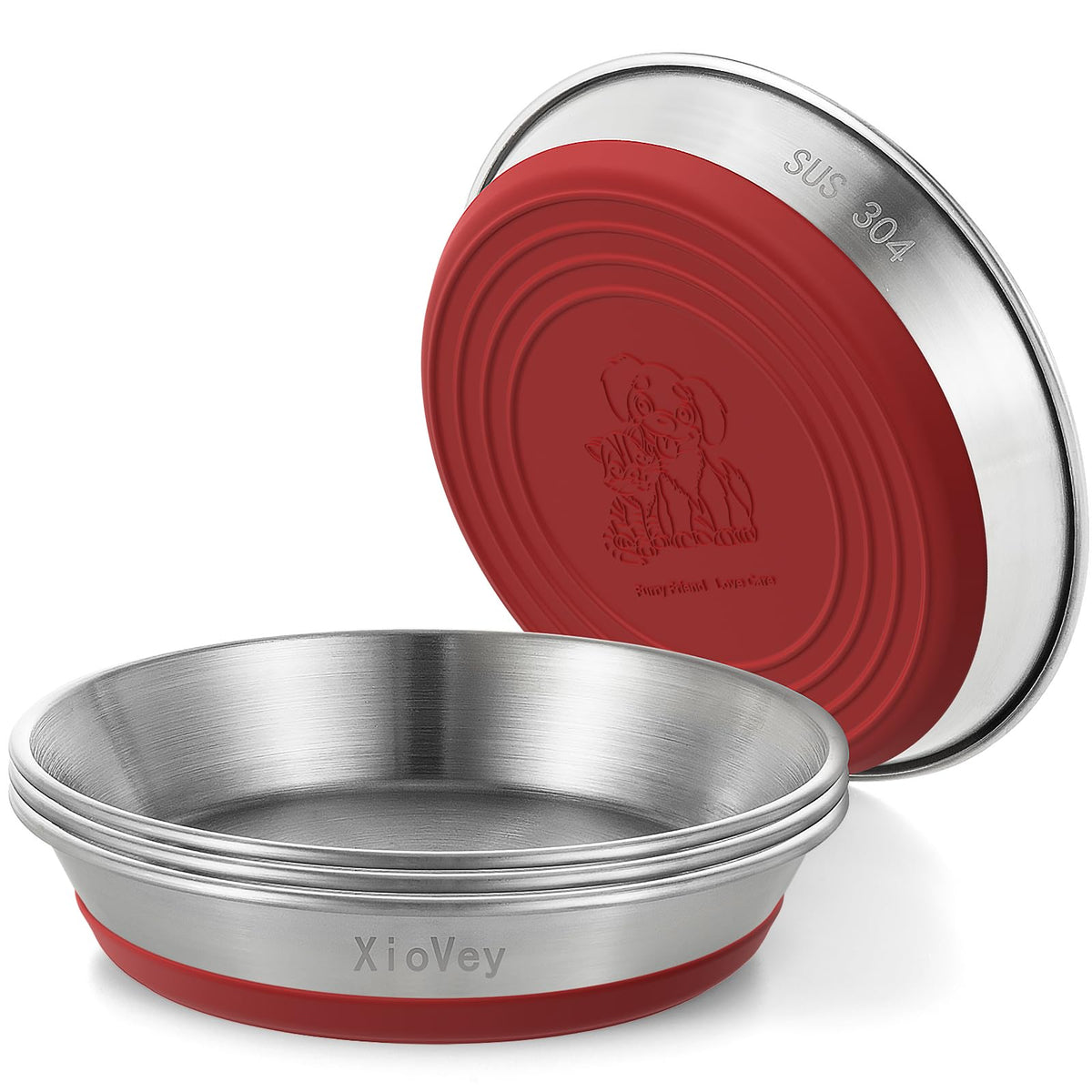 2 Pack Grey 304 Stainless Steel Shallow Whisker Fatigue Cat Bowls