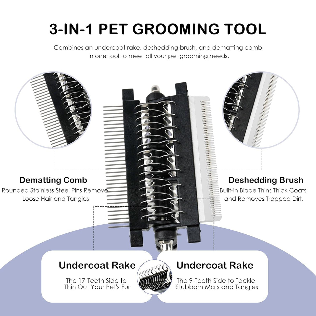 3-IN-1 Pet Deshedding and Grooming Brush Tool