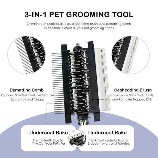 3-IN-1 Pet Deshedding and Grooming Brush Tool