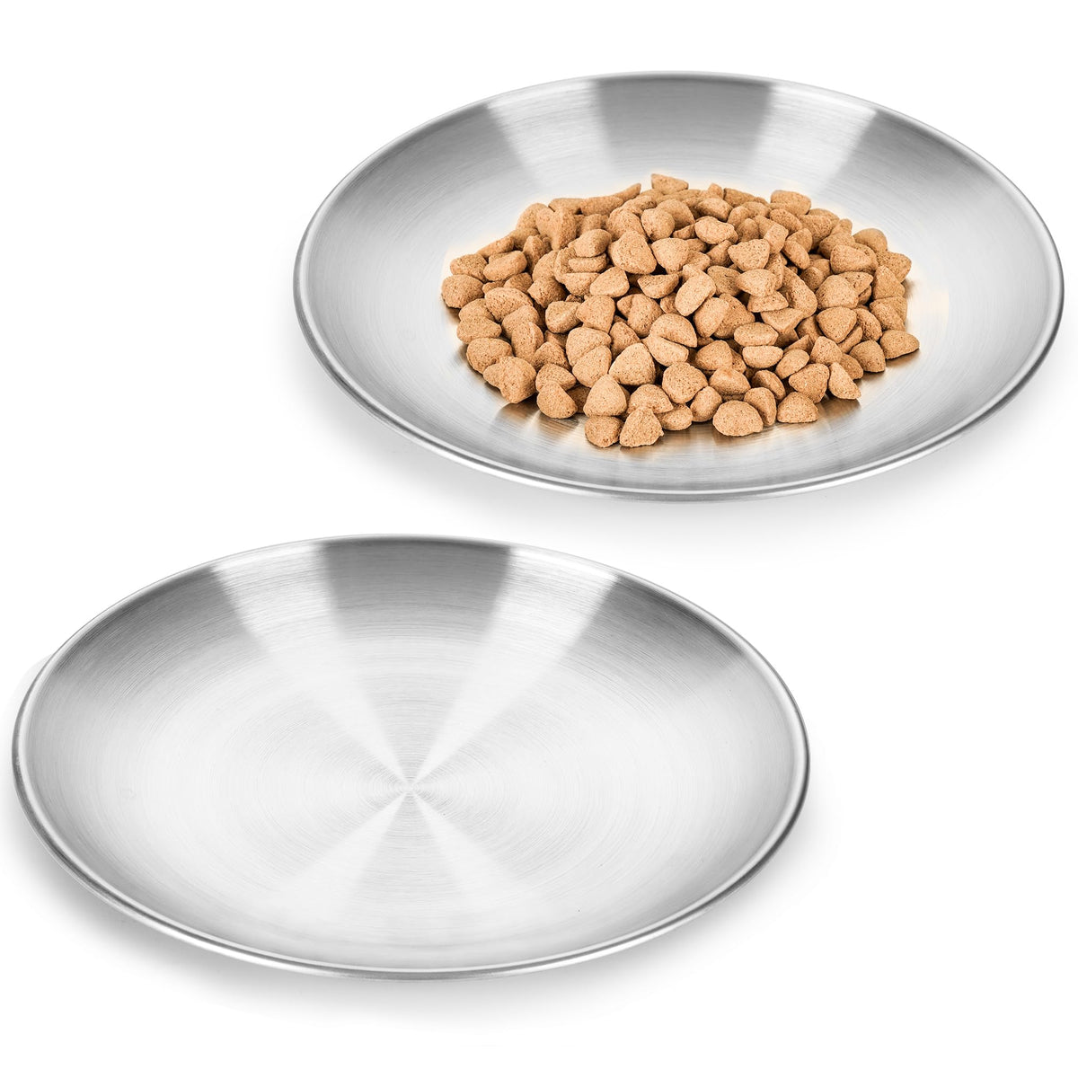 WROSWT 304 Stainless Steel Cat Plates for Wet Food, 6.7" Shallow/Wide Whisker Friendly Cats Food Bowls, Non-Slip Silicone Base,Easy to Clean Indoor Cat Feeding Dishes, 3 Pack