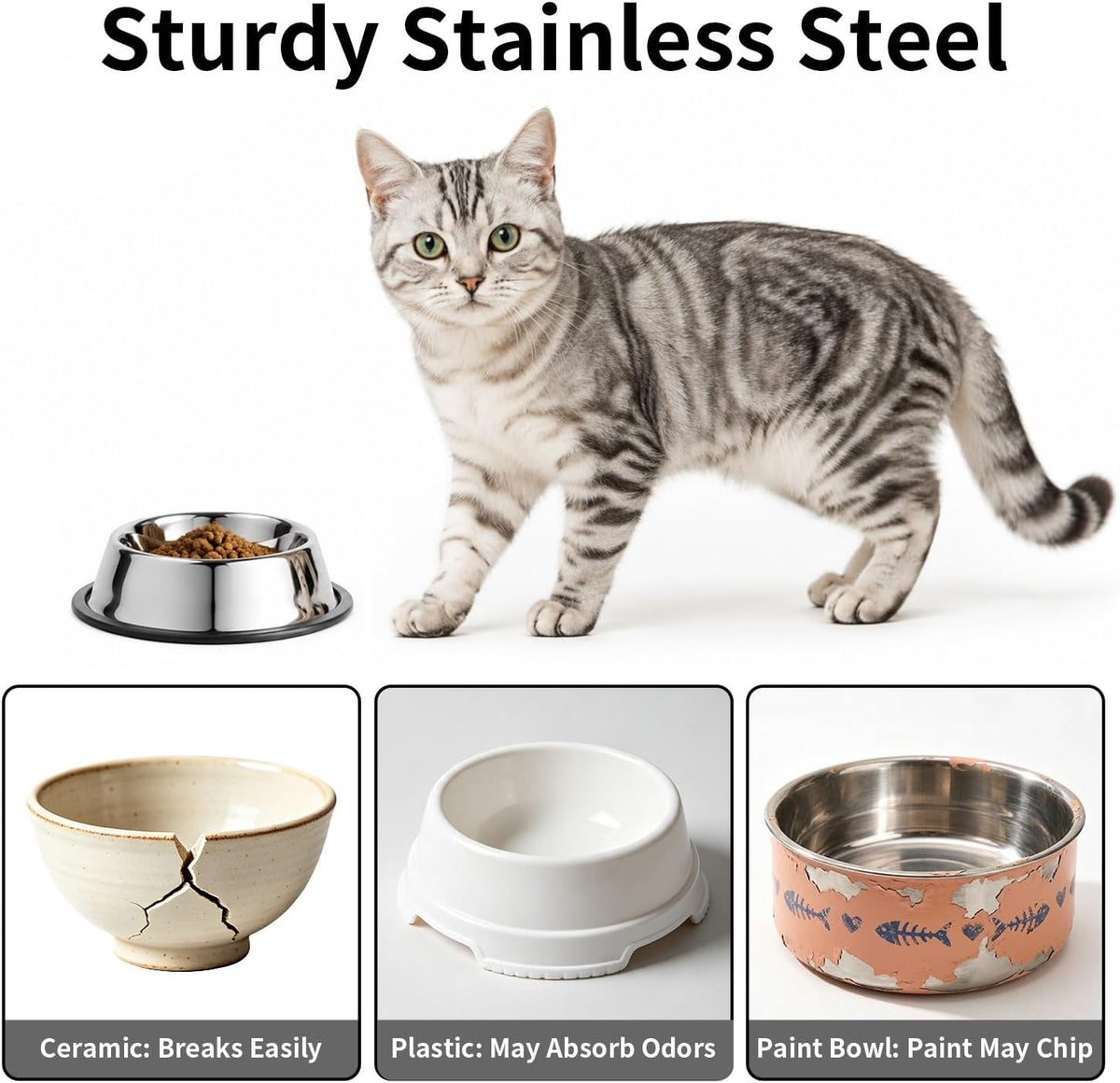 Fri4Free 2PCS 7oz Stainless Steel Non-Slip Small Cat Food Bowls