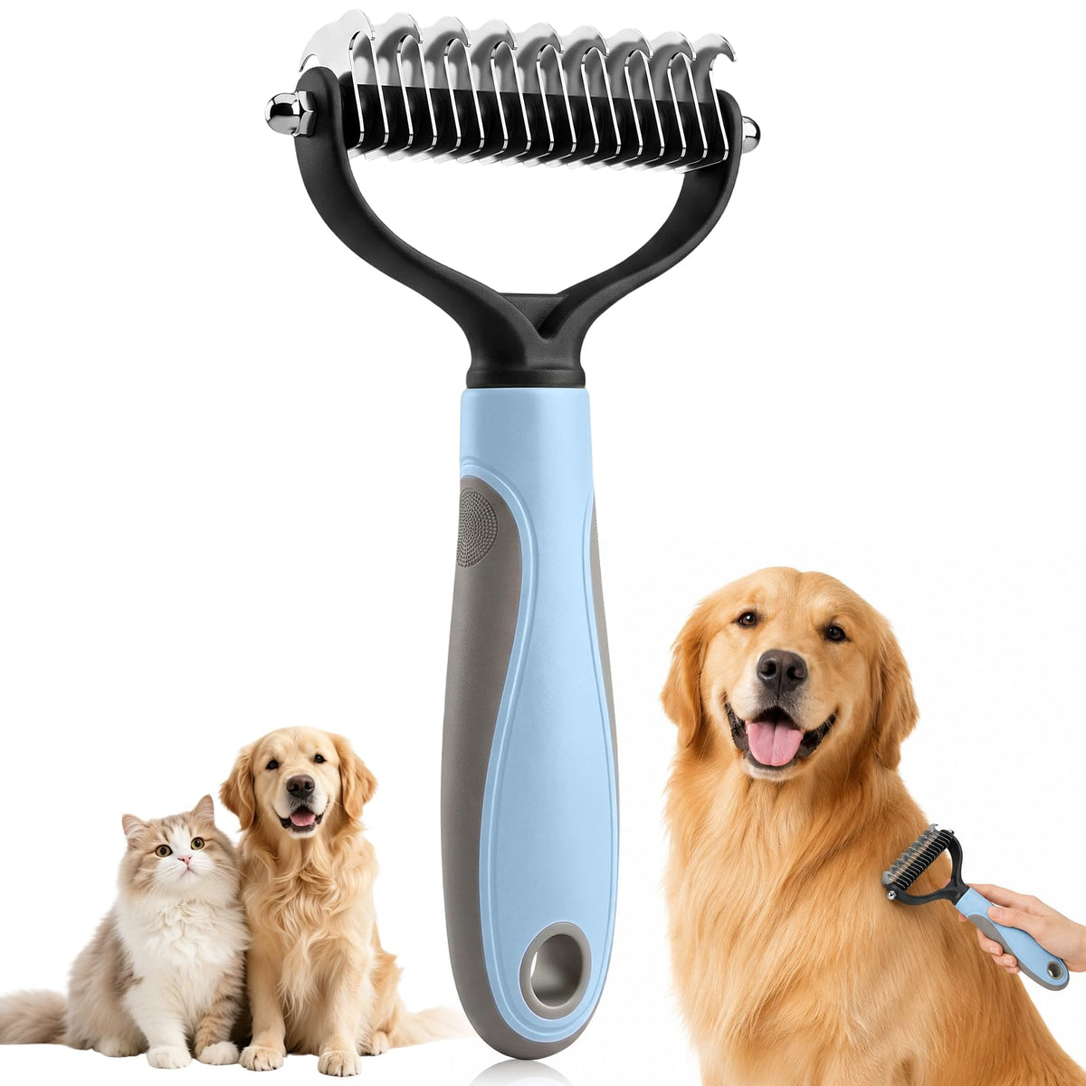 Pet Knotter for Dogs/Cats, Double Sided Pet Grooming Brush,Undercoat Rake Pets Brush for Long Hair Professional Deshedding Tool, Pets Hair Remover Shedding (Pink-L)