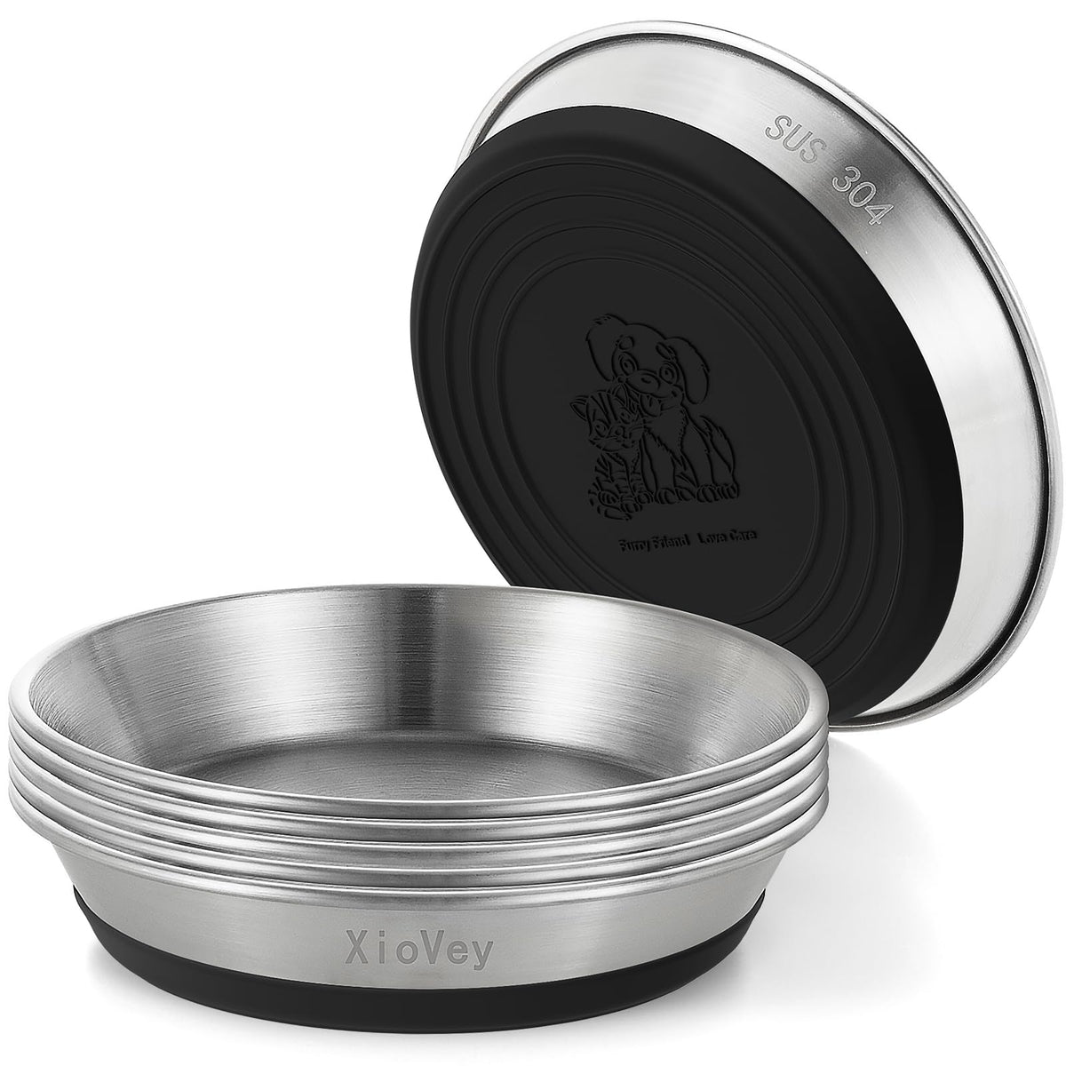 2 Pack Grey 304 Stainless Steel Shallow Whisker Fatigue Cat Bowls