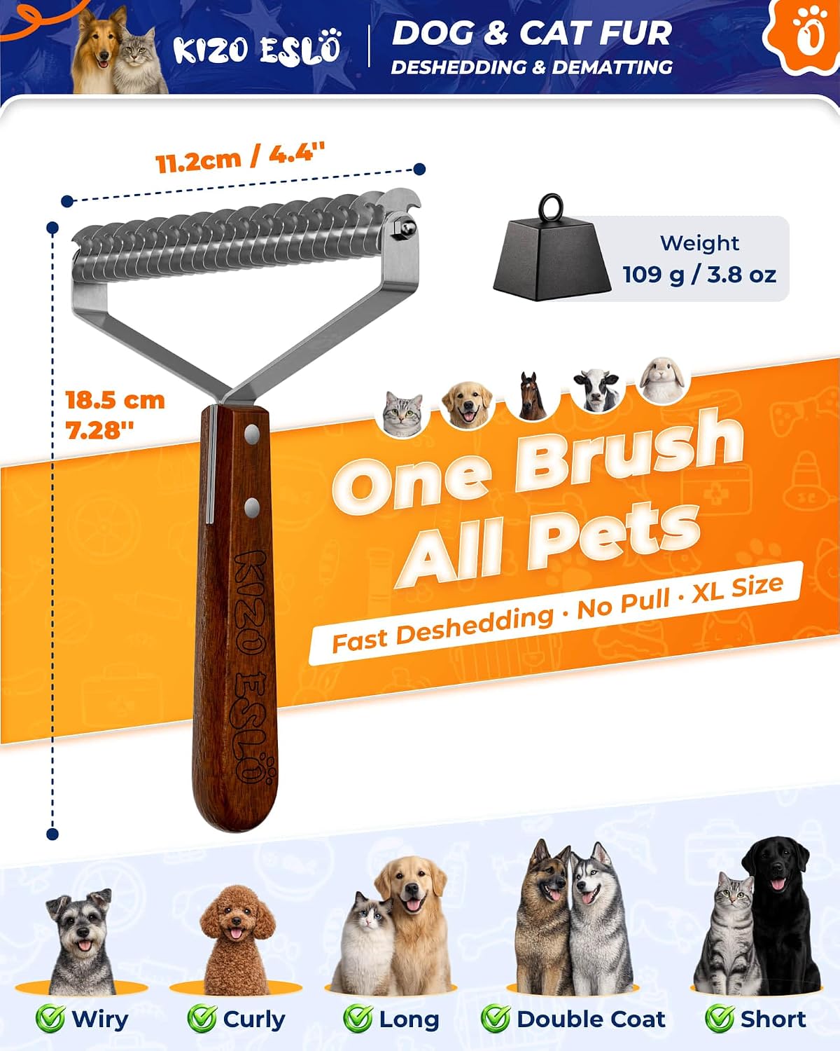 XL+ Undercoat Rake for Dogs & Cats, Dog Brush for Shedding, Dematting Comb
