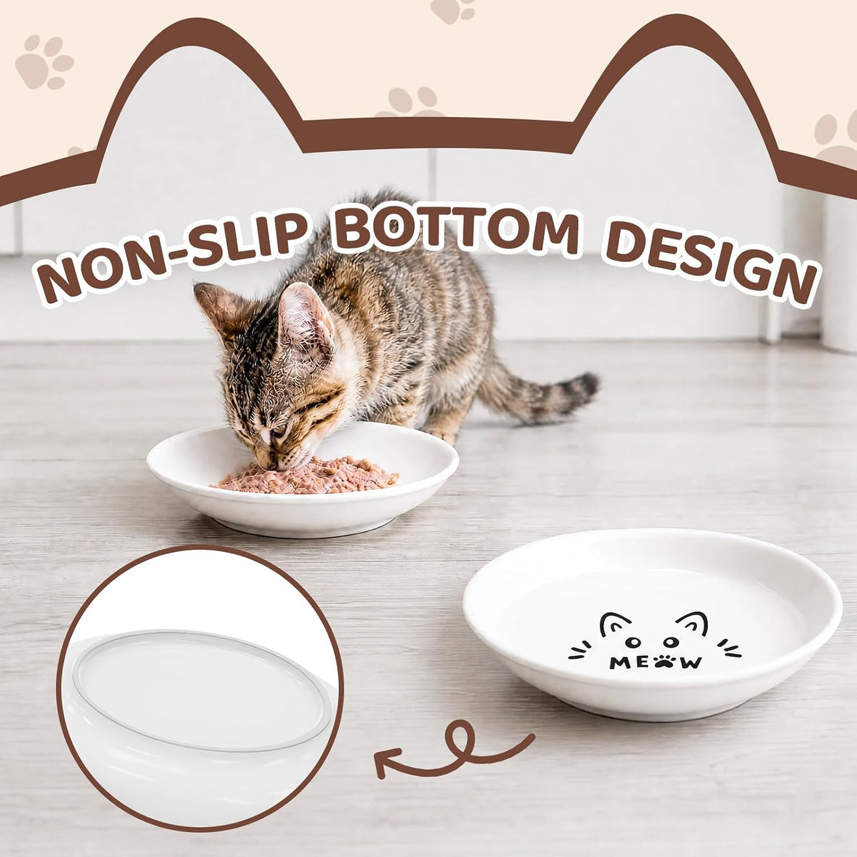 YINEYA 3 Pack Cat Food Bowls, Anti Whisker Fatigue Ceramic Cats Dishes Set