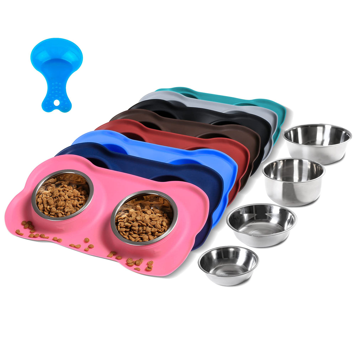 Hubulk Pet Dog Bowls 2 Stainless Steel Dog Bowl with No Spill Non-Skid Silicone Mat + Pet Food Scoop Water and Food Feeder Bowls for Feeding Small Medium Large Dogs Cats Puppies (S, Black)