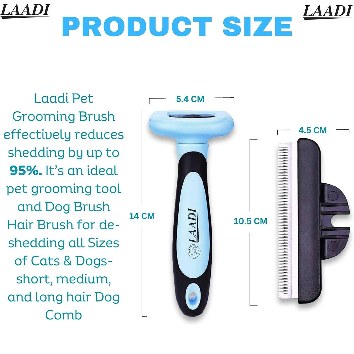 LAADI Deshedding Tool for Dogs and Cats - Reduces Shedding by Up to 95% in Less Than 10 Minutes - Professional Grooming Brush for All Hair Types - Ergonomic Design and Skin Massage Needles - Blue