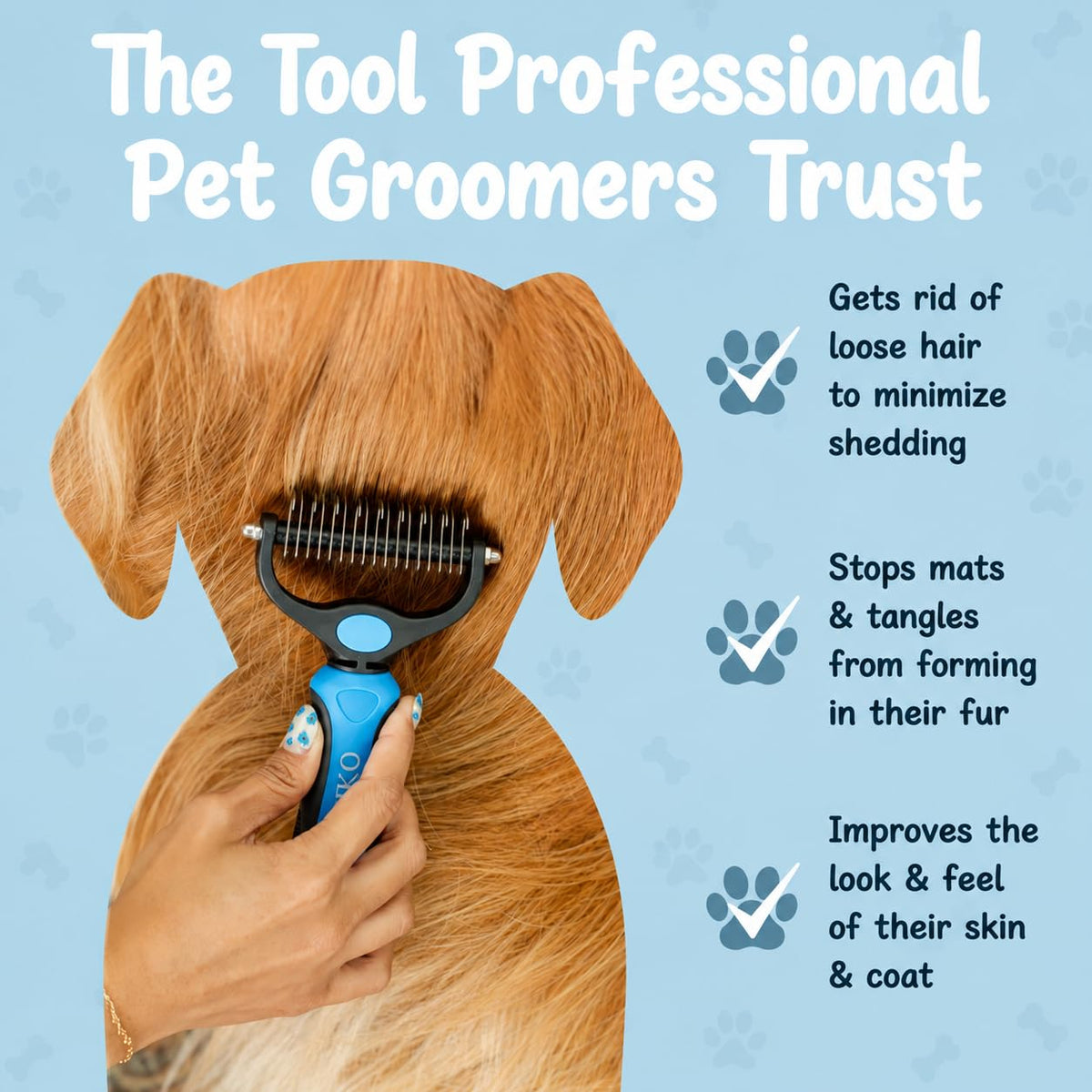Sinko Shedding Brush for Dog and Cat, Undercoat Rake & Comb with Extra-Wide Double-Sided Stainless Steel Teeth for Deshedding, Brushing, Removing Loose Fur, Knots, Mats & Tangles in Pets (Blue)