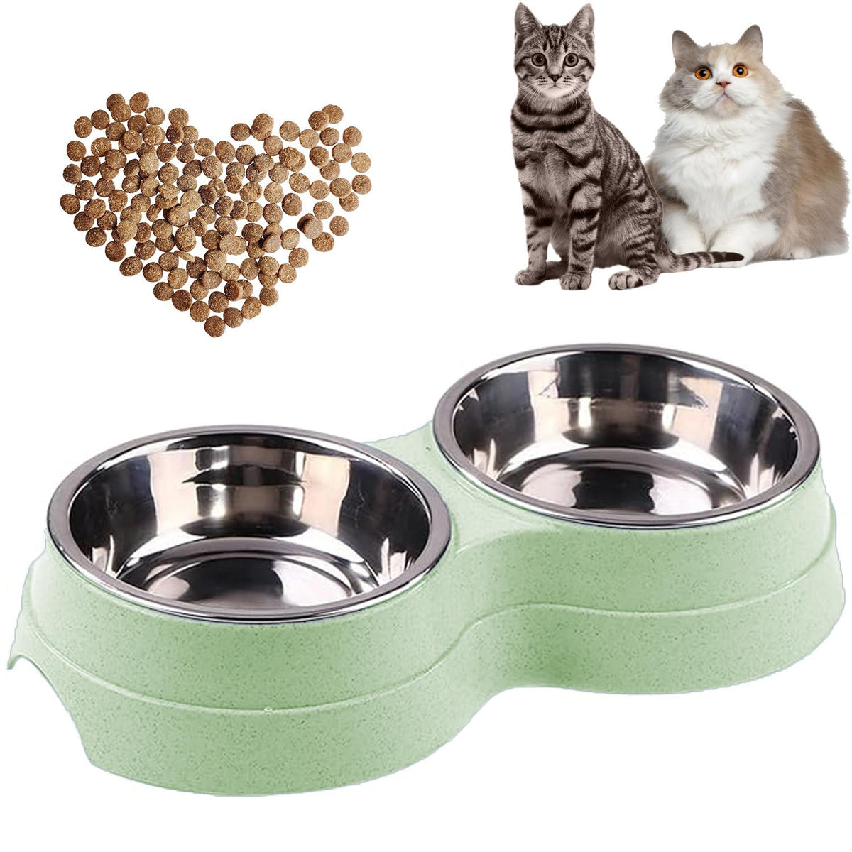 Double Cat Food Bowl -Stainless Steel Bowls with Easy-to-Clean Detachable Design, Non-Slip Base, Pet Feeder for Kittens and Medium Cats (Blue)