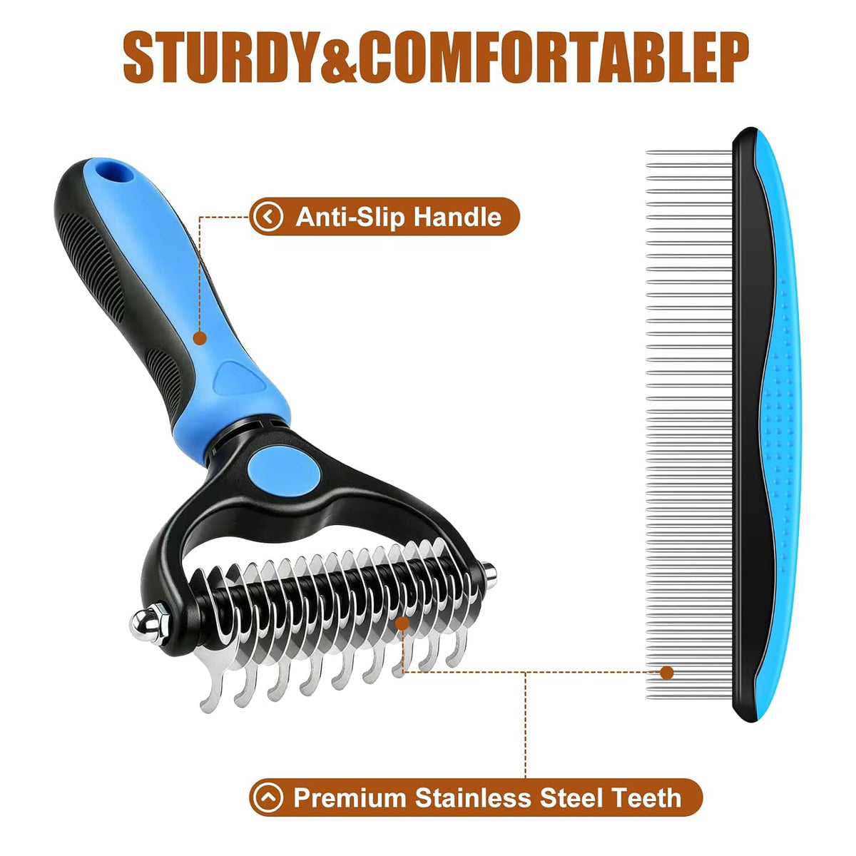 Pet Grooming Tool Set,Deshedding Brush & Metal Comb for Cats & Dogs