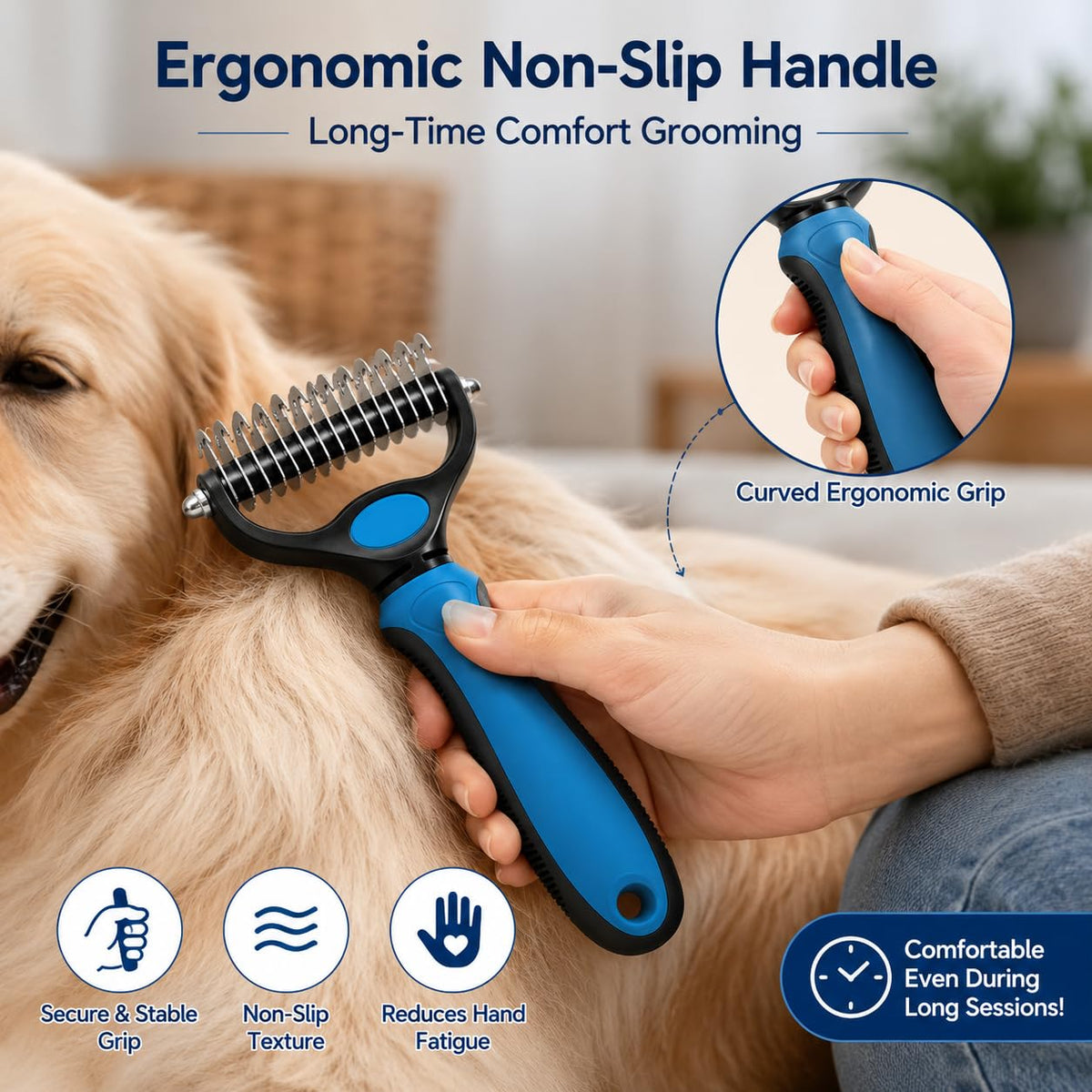 Pet Pro Tool Grooming Dog Deshedding Undercoat Rake Dual-Sided Comb