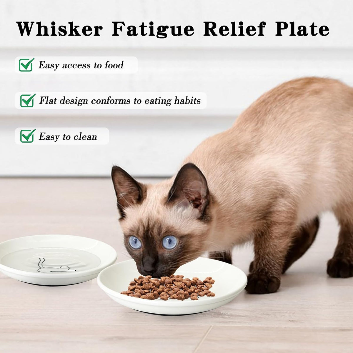 Fhiny 2PCS Cat Food Bowl,6" Ceramic Cat Dishes with Silicone Bottom Shallow Whisker Fatigue Kitten Plates Set for Indoor Cats Non-Slip Wide Kitten Pet Whisker Friendly Bowl for Wet Food Water (Cat)