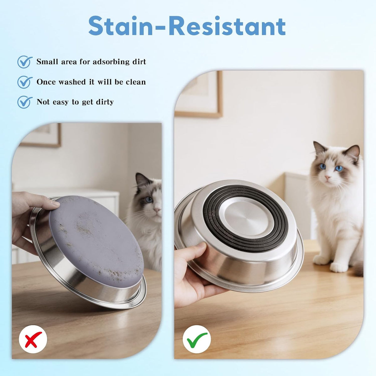 8Pcs Stainless Steel Cat Bowls, Cat Food Bowl with Non-Slip Silicone Bottom