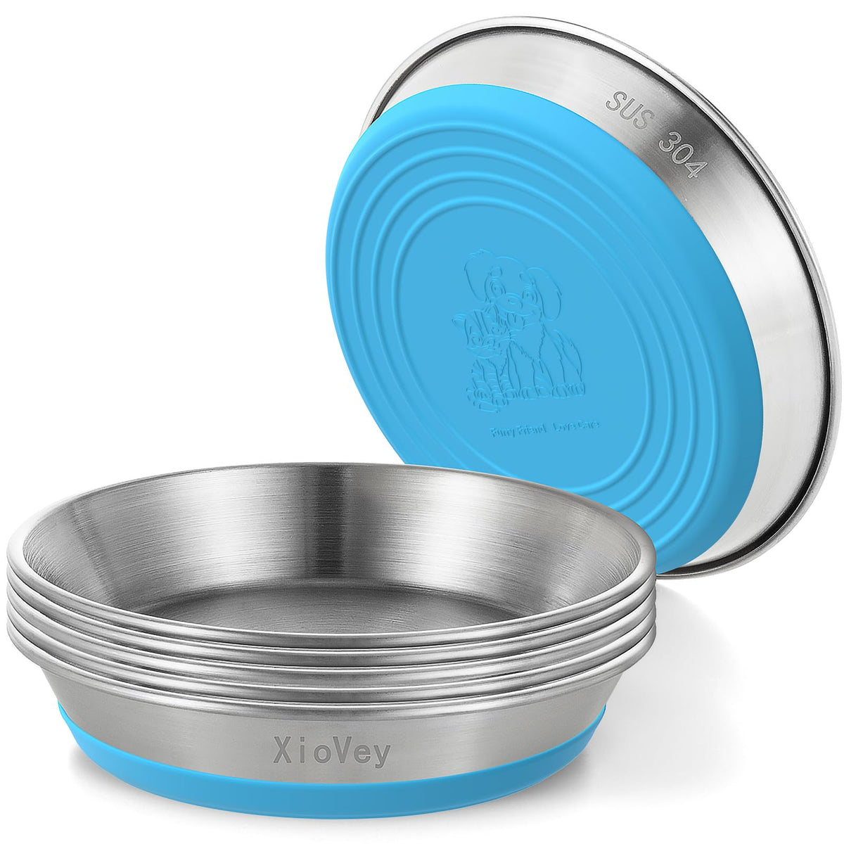 2 Pack Grey 304 Stainless Steel Shallow Whisker Fatigue Cat Bowls