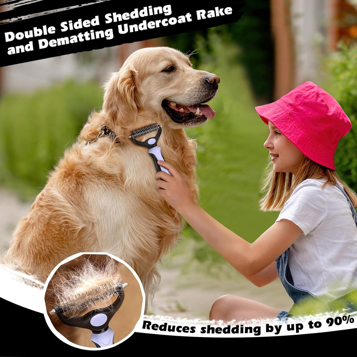 Professional 3PCS Self Cleaning Slicker Brush & Pet Grooming Rake & Flea Comb for Dogs,Cats and Horses | Double-Sided Dematting Comb & Skin Friendly Deshedding Grooming Tool (Light Purple)