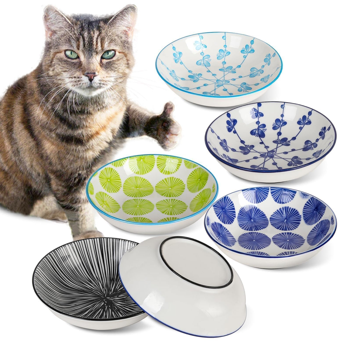 Ceramic Cat Food Bowls, 6 Pack 5.7-in Non-Slip Cat Dishes for Food, Water