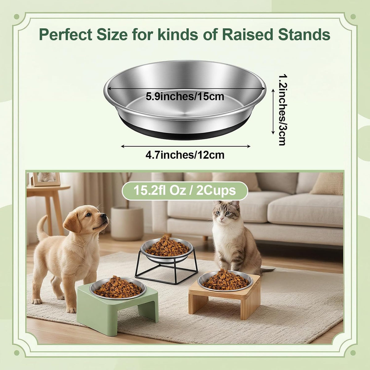 4 Pcs Stainless Steel Shallow Cat Bowls Heavy Duty Metal Plate
