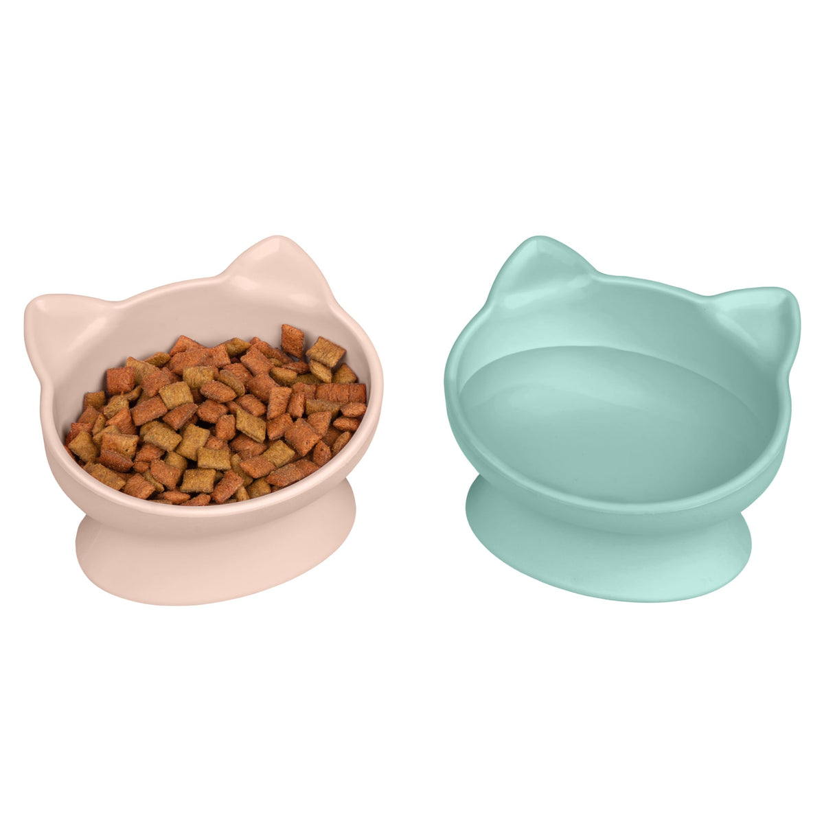 Kitty City Elevated Cat Bowls (Set of 2), Whisker-Friendly Raised Cat Food & Water Dishes, Modern Pedestal Design, Dishwasher Safe, 6.5 oz Each – White & Gray