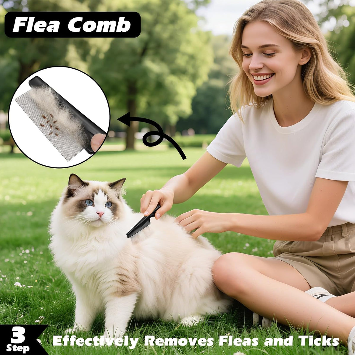 Professional 3PCS Self Cleaning Slicker Brush & Pet Grooming Rake & Flea Comb for Dogs,Cats and Horses | Double-Sided Dematting Comb & Skin Friendly Deshedding Grooming Tool (Light Purple)