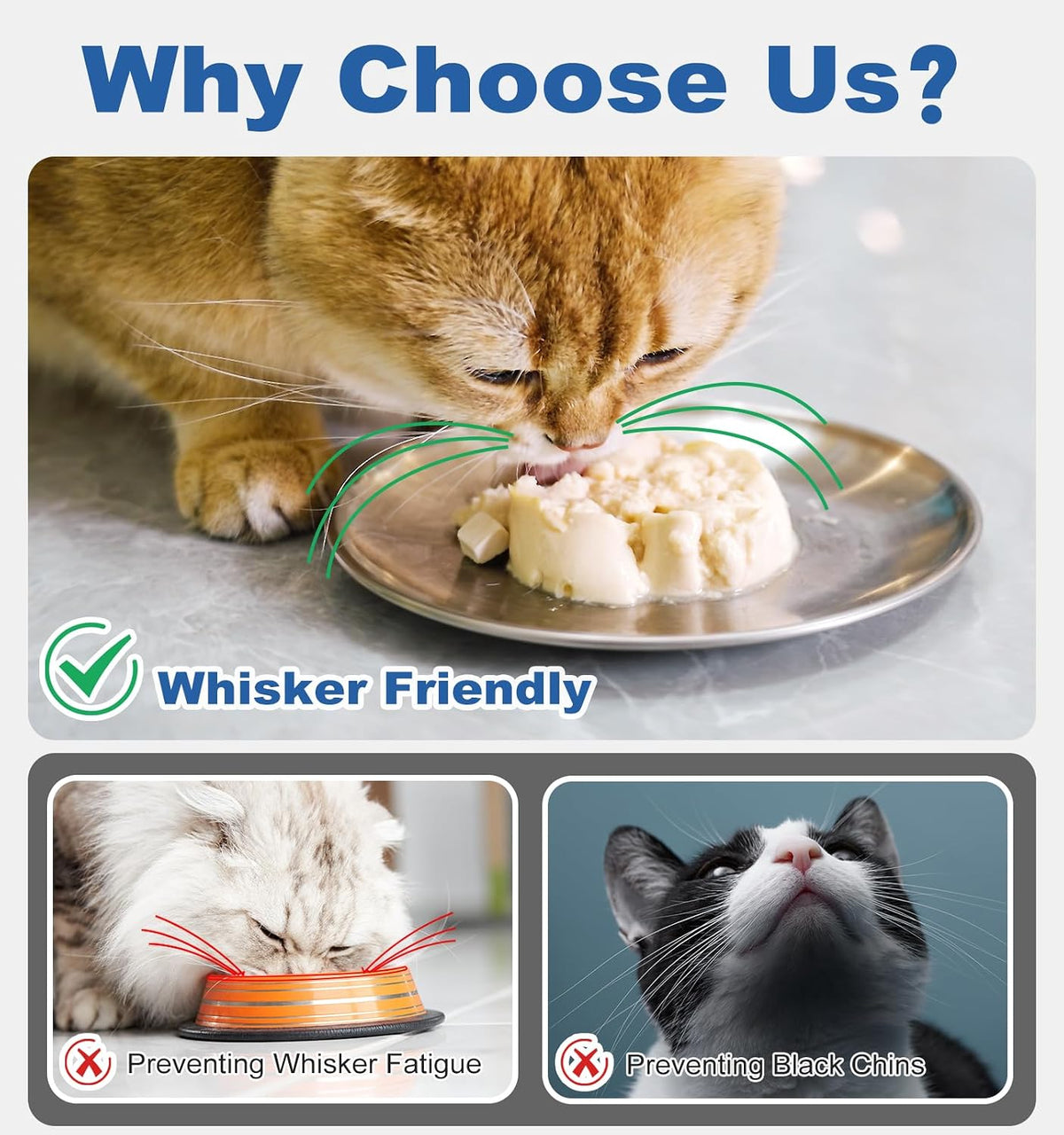 Supet Cat Plates Whisker Friendly, Non Slip Dish for Wet Food, Shallow Wide Flat Bowls Stainless Steel Metal for Indoor Cats, Kitten, Small Dog (13Oz, 2Pcs)