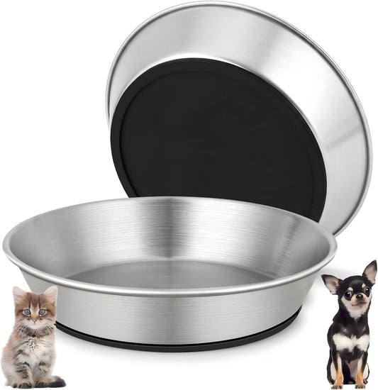 2 Pack 304 Stainless Steel 6" Shallow Wide Cat Bowls for Food and Water
