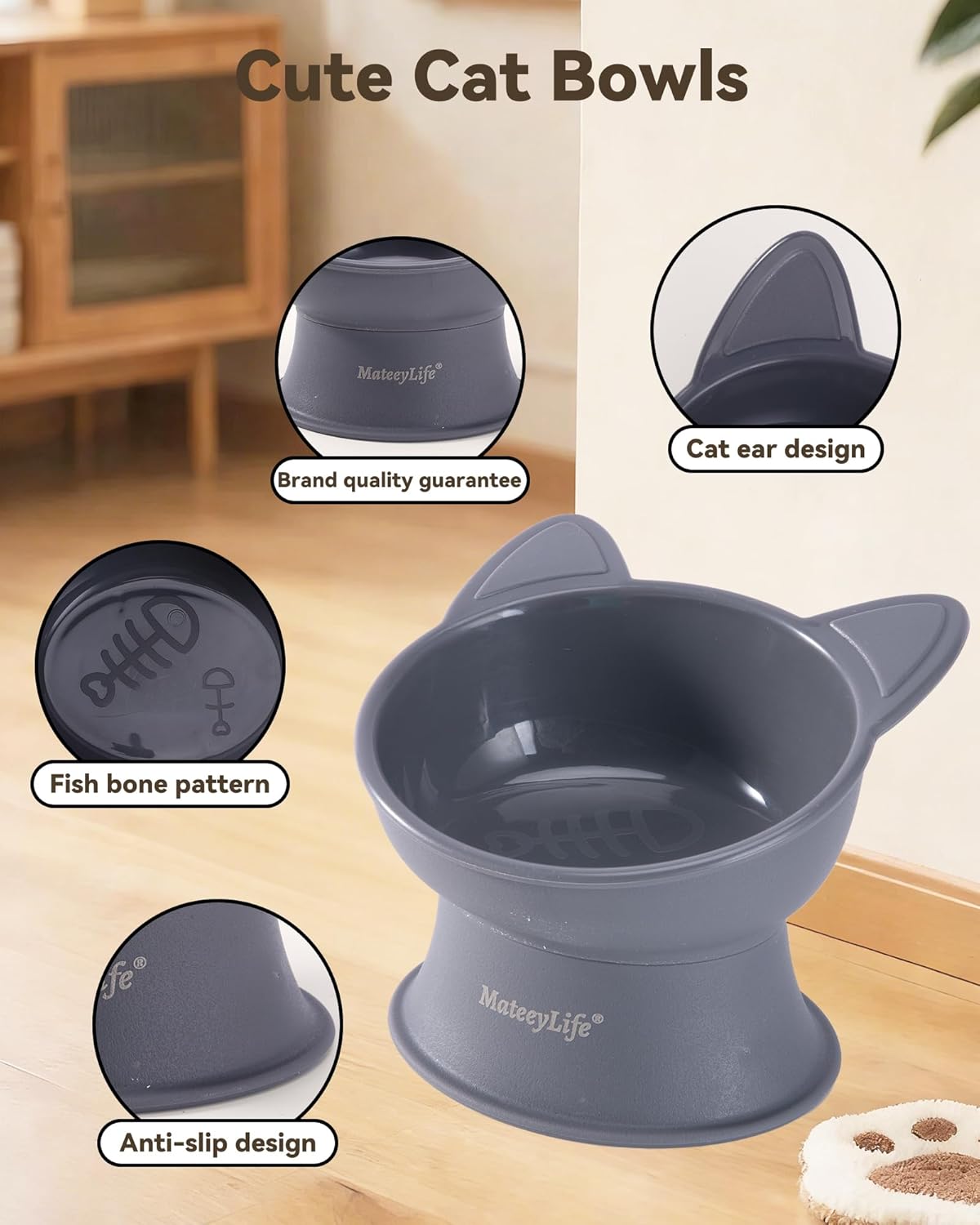 MateeyLife 2 Pack Elevated Cat Food Bowls for Indoor Cats & Kittens