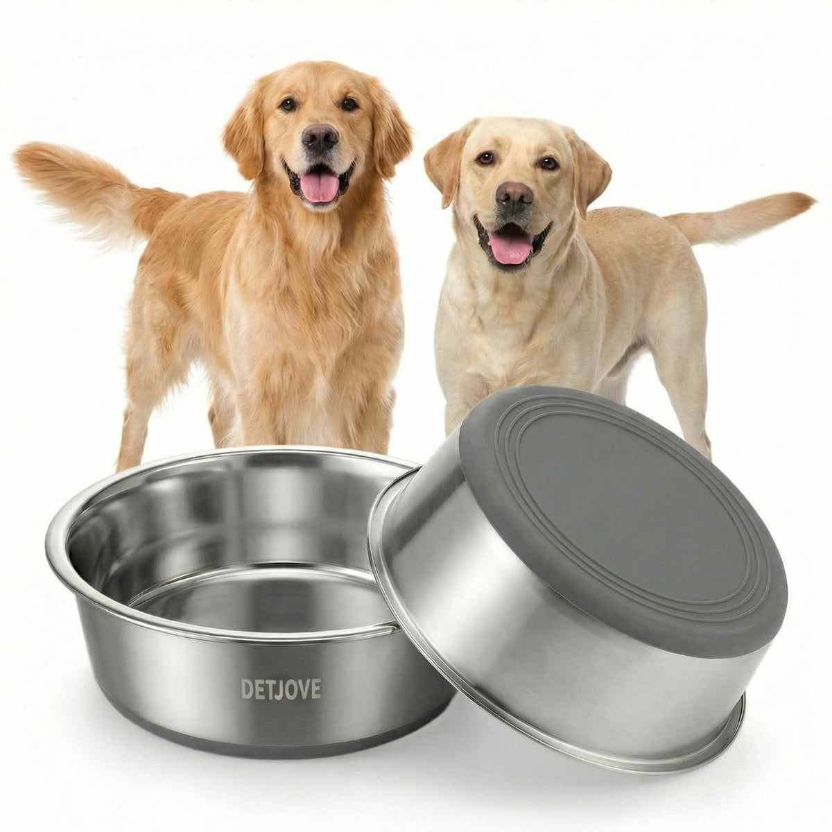 Non-Slip Stainless Steel Dog Cat Bowls, 30.4 oz / 3.75 Cup, 2 Pack