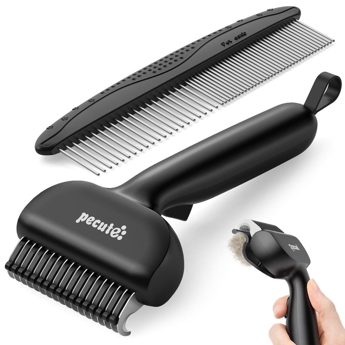 Self-Cleaning Deshedding Dog Cat Brush, Thick Double Coat Undercoat Rake