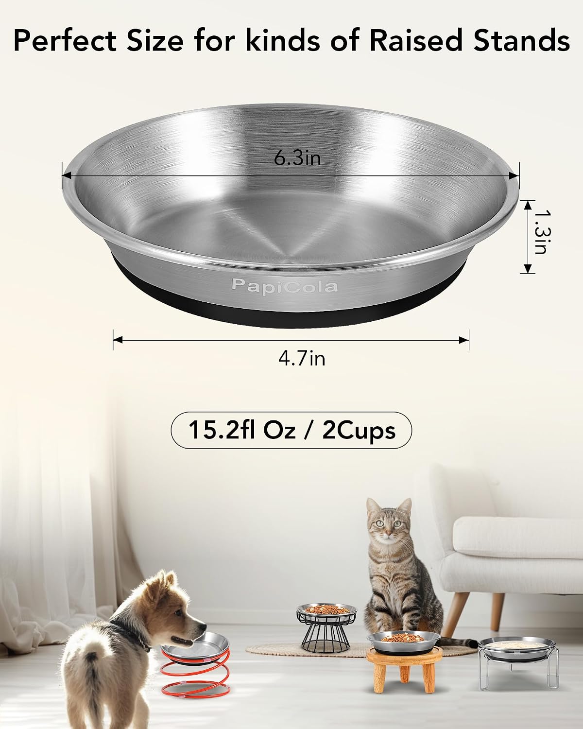 Stainless Steel Cat Bowl 1PC, Non-Slip cat Food Dish, Metal Cat Bowl