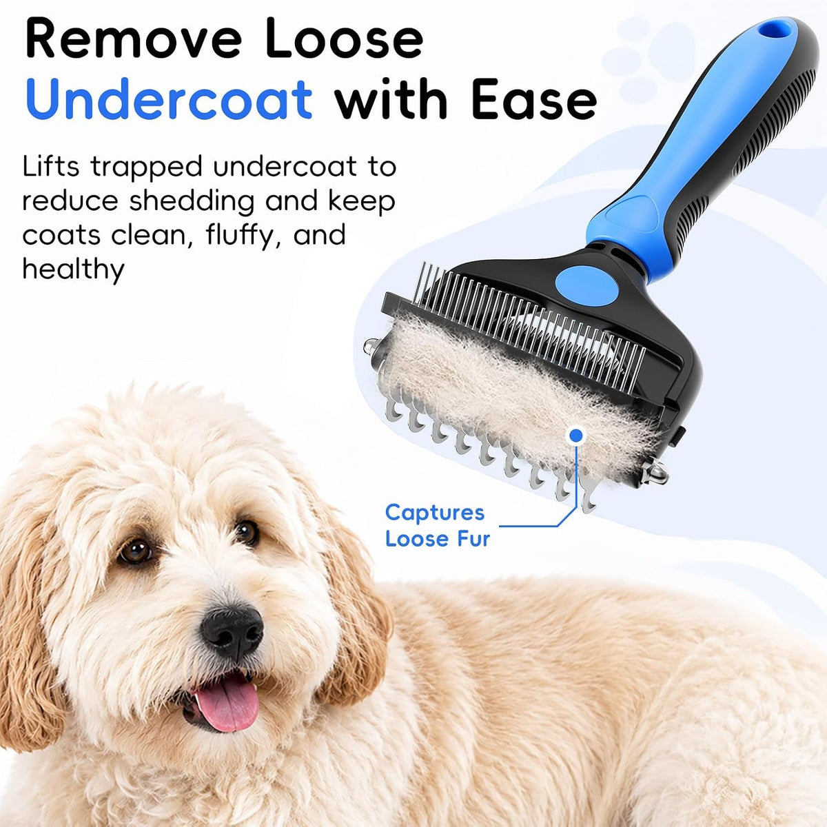 3-in-1 Professional Pet Grooming Brush for Dogs & Cats – Dematting Comb, Undercoat Rake & Deshedding Tool for Long & Short Hair, Heavy Shedding & Matted Fur (Blue)