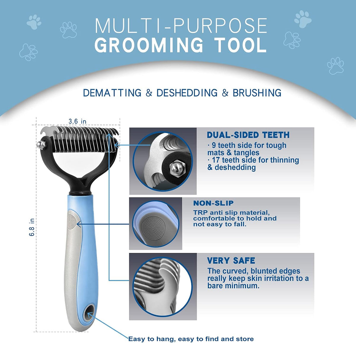 Deshedding Dog Brush - Undercoat Rake for Cats & Dogs - Double Sided Brush for Shedding and Dematting Comb Grooming Tool kit - Nail Clipper & Nail File