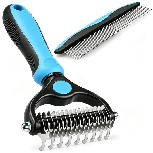Pet Grooming Tool Set,Deshedding Brush & Metal Comb for Cats & Dogs