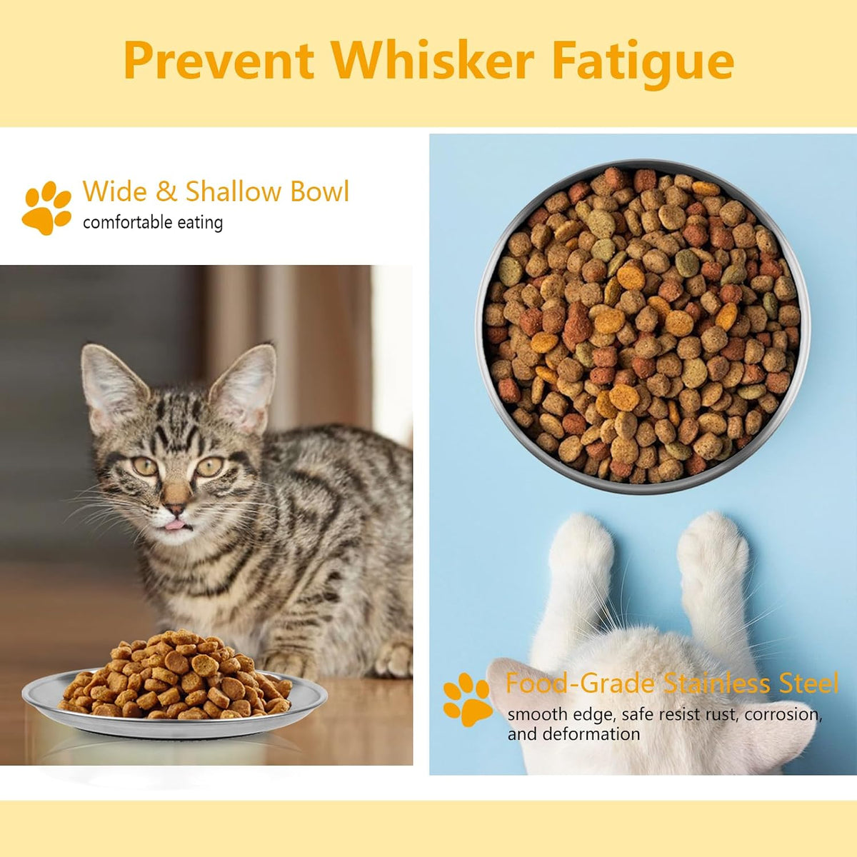 3 PCS Stainless Steel Cat Food Bowl Dish, 6.7" Shallow Flat Wide Cat Plates